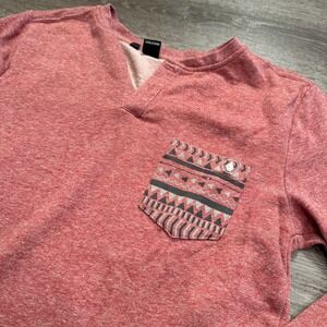 Volcom‎ Shirt Mens Small Pink Long Sleeve Henley Terry Cloth Aztec Pocket Skate